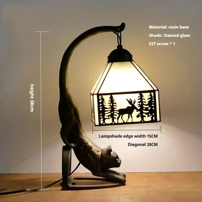 Mini Tiffany Style Lamp Stained Glass Lampshade Vintage Table Light - CTL