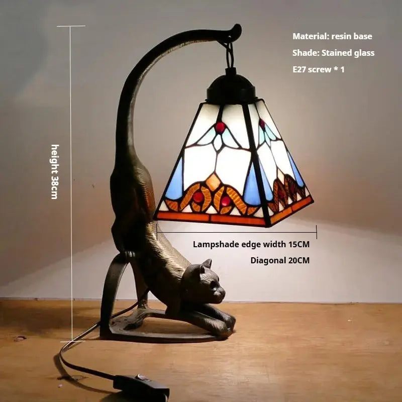 Mini Tiffany Style Lamp Stained Glass Lampshade Vintage Table Light - CTL