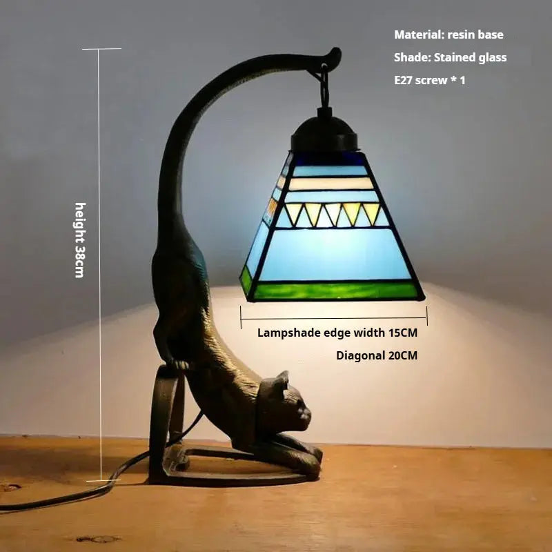 Mini Tiffany Style Lamp Stained Glass Lampshade Vintage Table Light - CTL