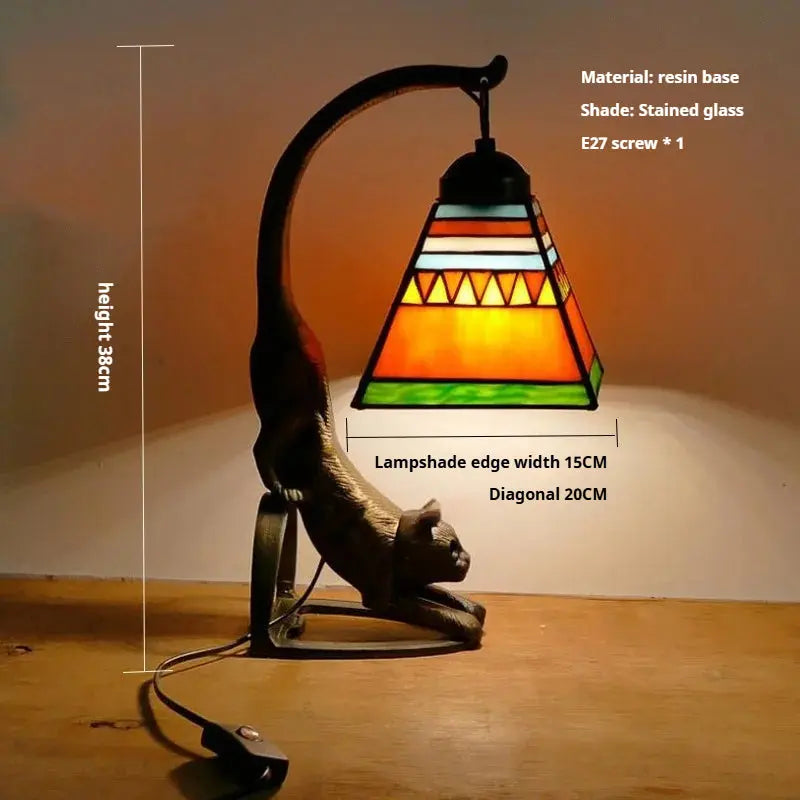 Mini Tiffany Style Lamp Stained Glass Lampshade Vintage Table Light - CTL