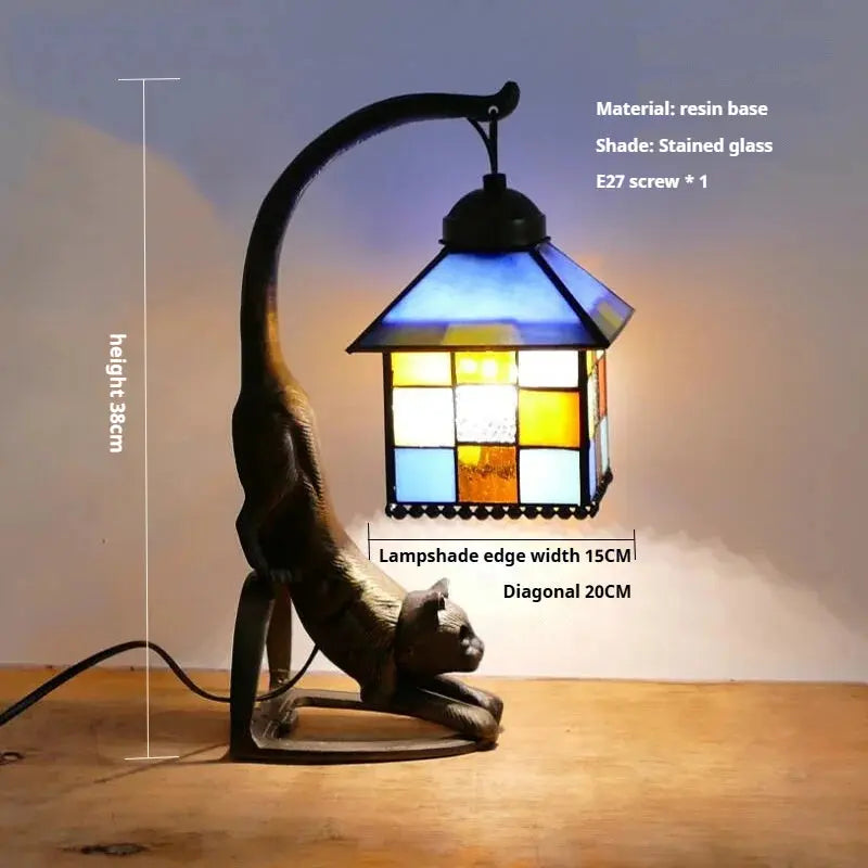 Mini Tiffany Style Lamp Stained Glass Lampshade Vintage Table Light - CTL