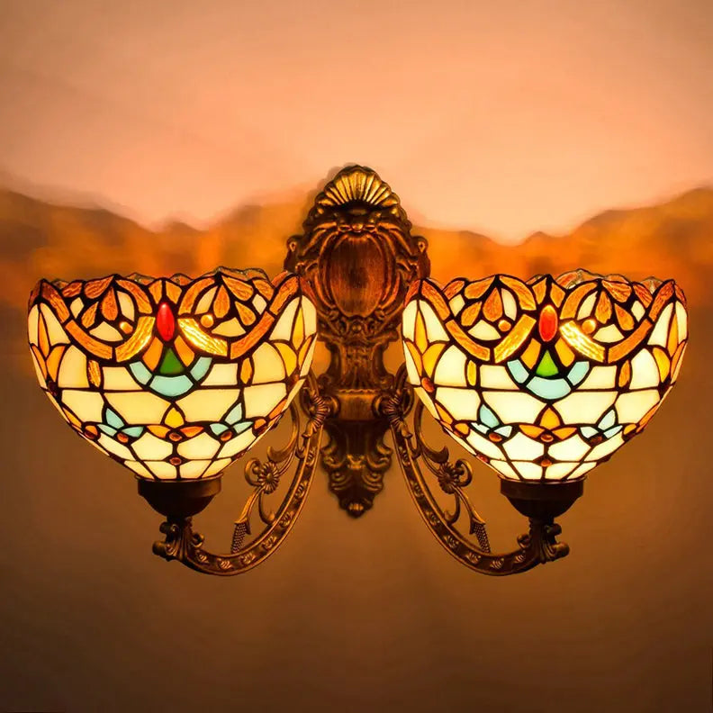 Double Sconces Baroque Wall Light Vintage Tiffany Stained Glass Wall Lamp - CTL