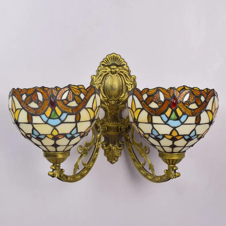Double Sconces Baroque Wall Light Vintage Tiffany Stained Glass Wall Lamp - CTL