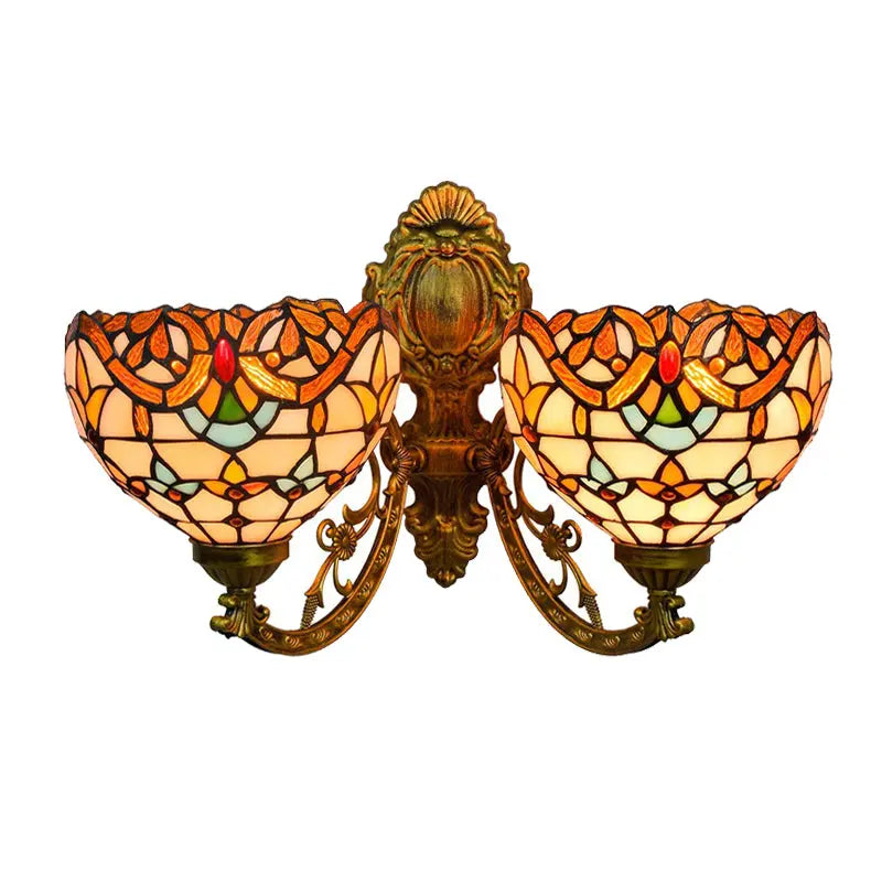 Double Sconces Baroque Wall Light Vintage Tiffany Stained Glass Wall Lamp - CTL