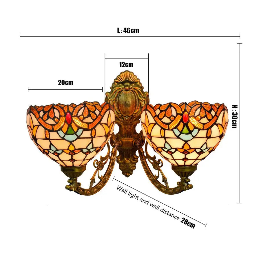 Double Sconces Baroque Wall Light Vintage Tiffany Stained Glass Wall Lamp - CTL