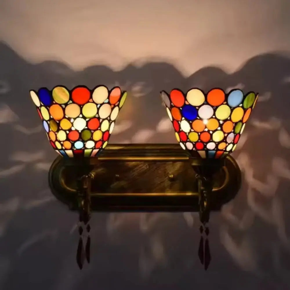 2 Light Sconce Wall Lighting Antique Tiffany Stained Glass Bohemian Sconce - CTL