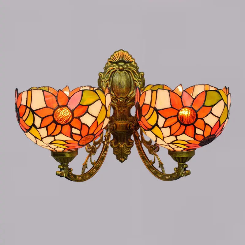 Retro Double-headed Wall Sconce Stained Glass Sunflower Tiffany Lamp for Dining Room - CTL
