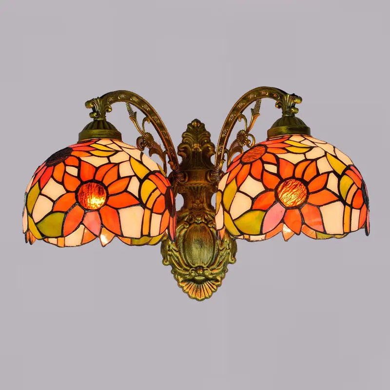 Retro Double-headed Wall Sconce Stained Glass Sunflower Tiffany Lamp for Dining Room - CTL