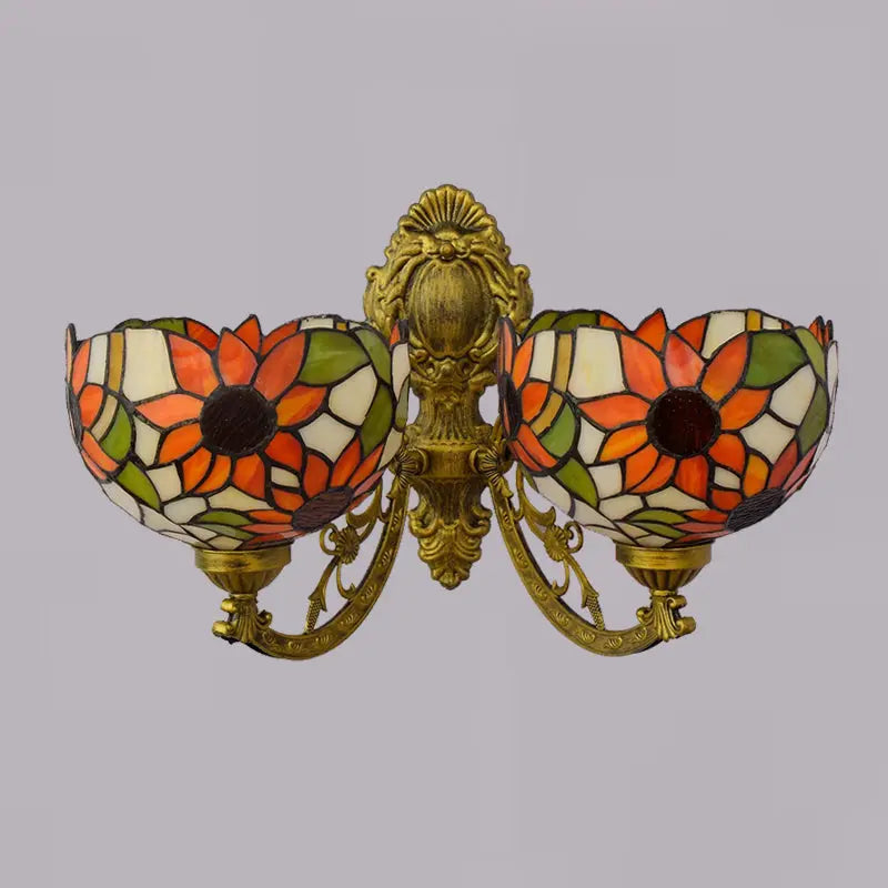 Retro Double-headed Wall Sconce Stained Glass Sunflower Tiffany Lamp for Dining Room - CTL