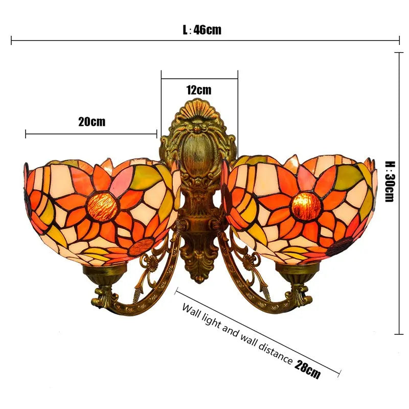 Retro Double-headed Wall Sconce Stained Glass Sunflower Tiffany Lamp for Dining Room - CTL