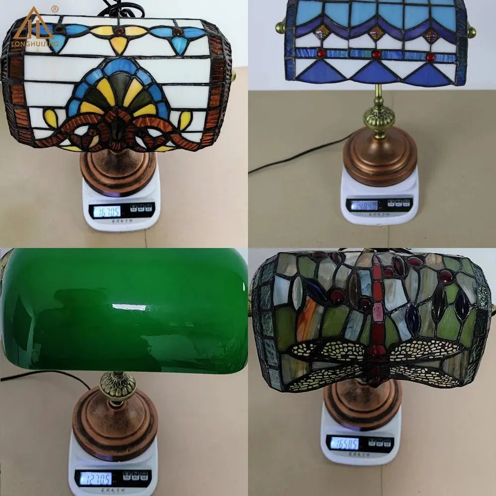 Retro Tiffany Reading Lamp Stained Glass Dragonfly Lampshade Banker Light - CTL