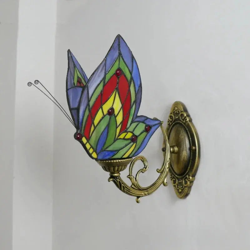 Retro Tiffany Style Butterfly Lamp Stained Glass Lampshade Vintage Wall Sconce - CTL