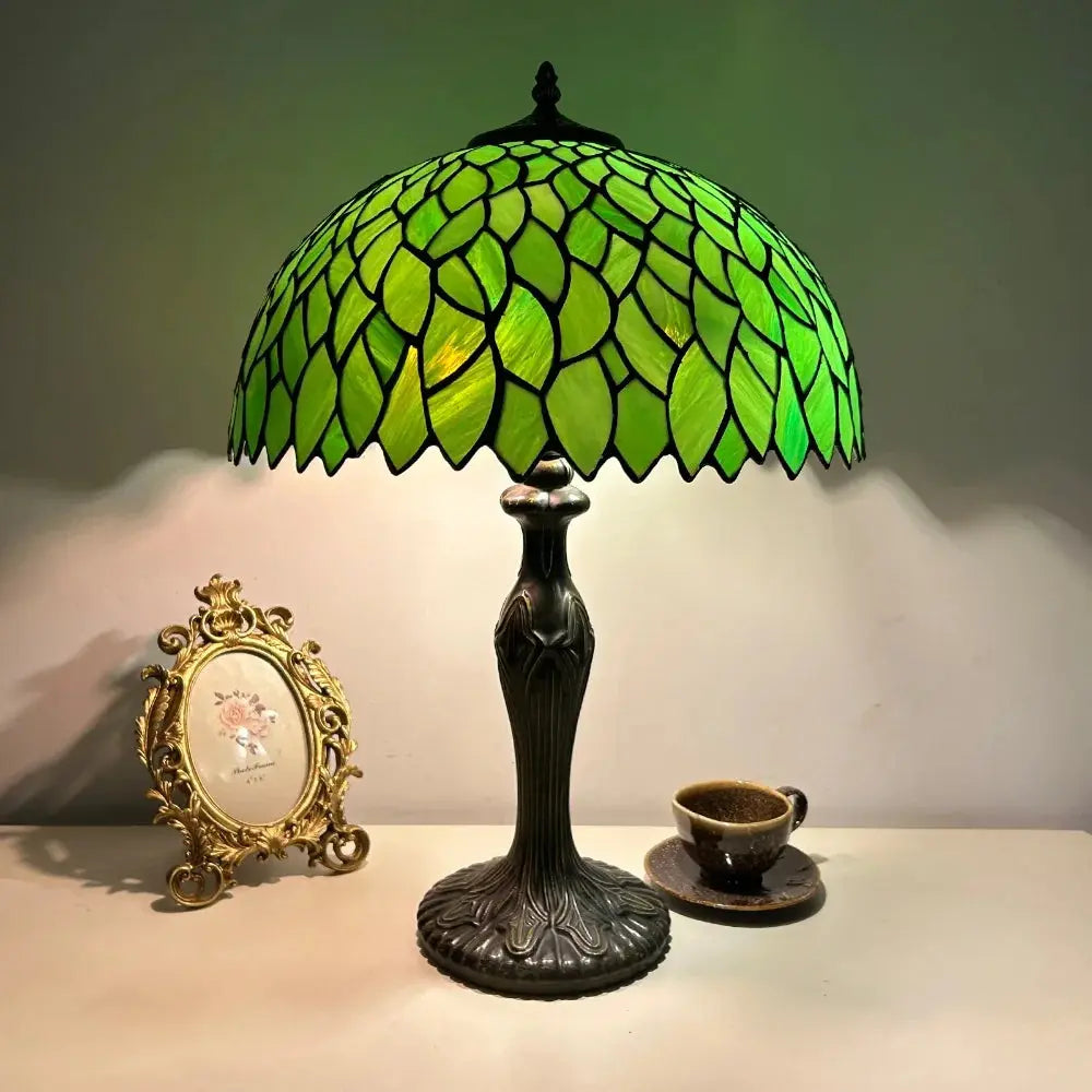 16inch Luxury Stained Glass Cattle Flowers Floral Lampshade Tiffany Vintage Table Lamp - CTL