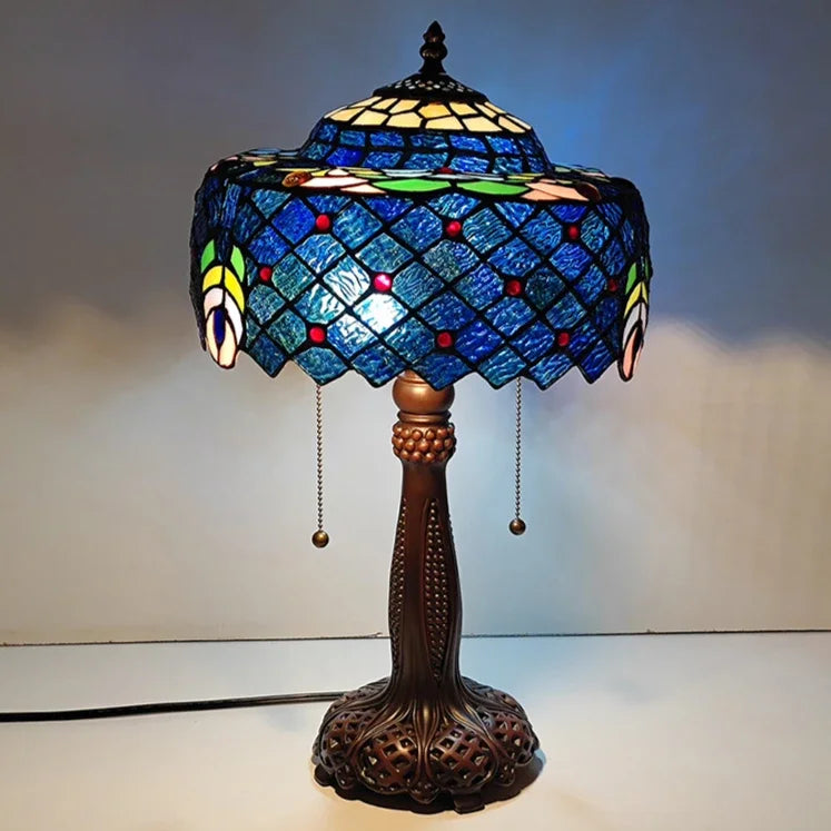 12inch Stained Glass Pastoral Dragonfly Floral Lampshade Vintage Tiffany Desk Lamp - CTL