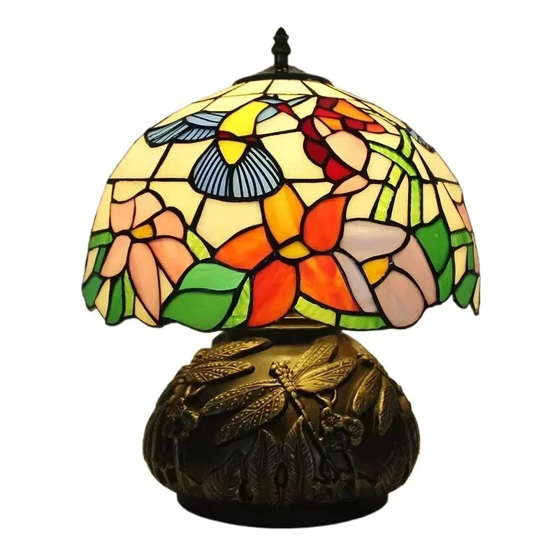 12inch Tiffany Stained Glass Pearl Hummingbird Lampshade Vintage Desk Lamp - CTL