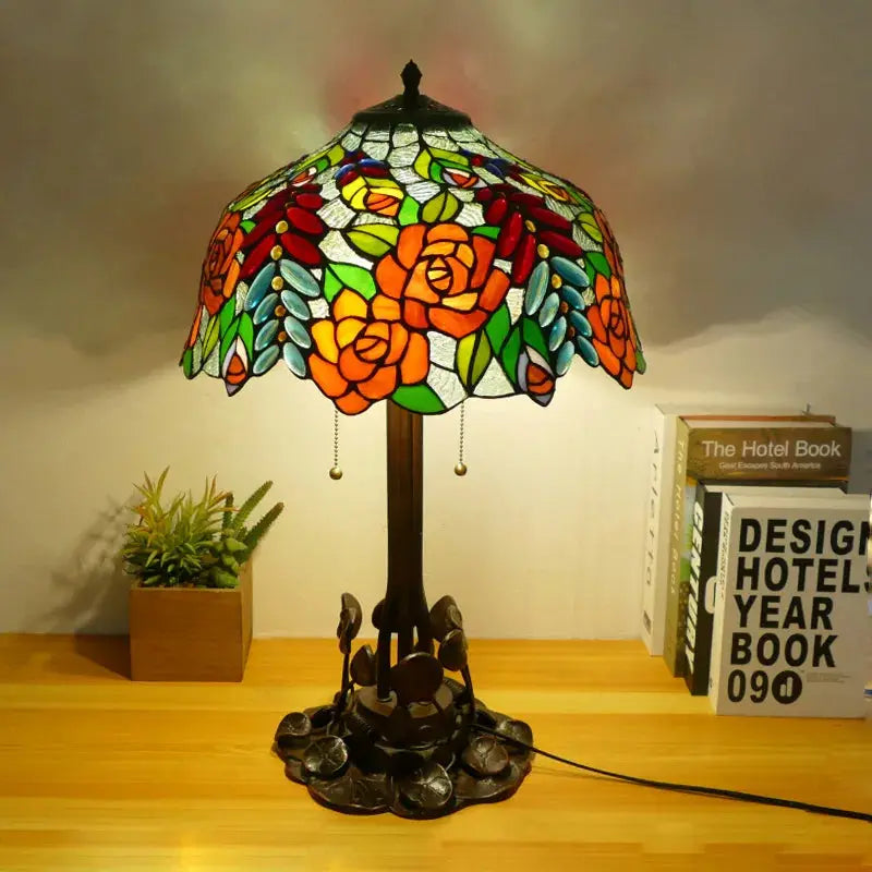 16inch 40cm Large Tiffany Style Table Lamps Stained Glass Rose Lampshade Desk Light - CTL