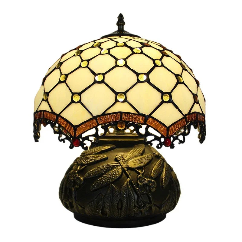 12inch Tiffany Stained Glass Pearl Hummingbird Lampshade Vintage Desk Lamp - CTL