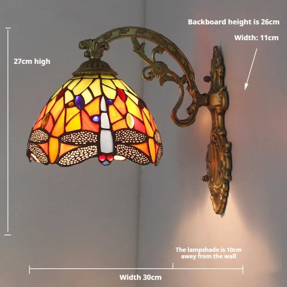 Small Tiffany Green Dragonfly Lampshade Handmade Vintage Wall Sconce - CTL