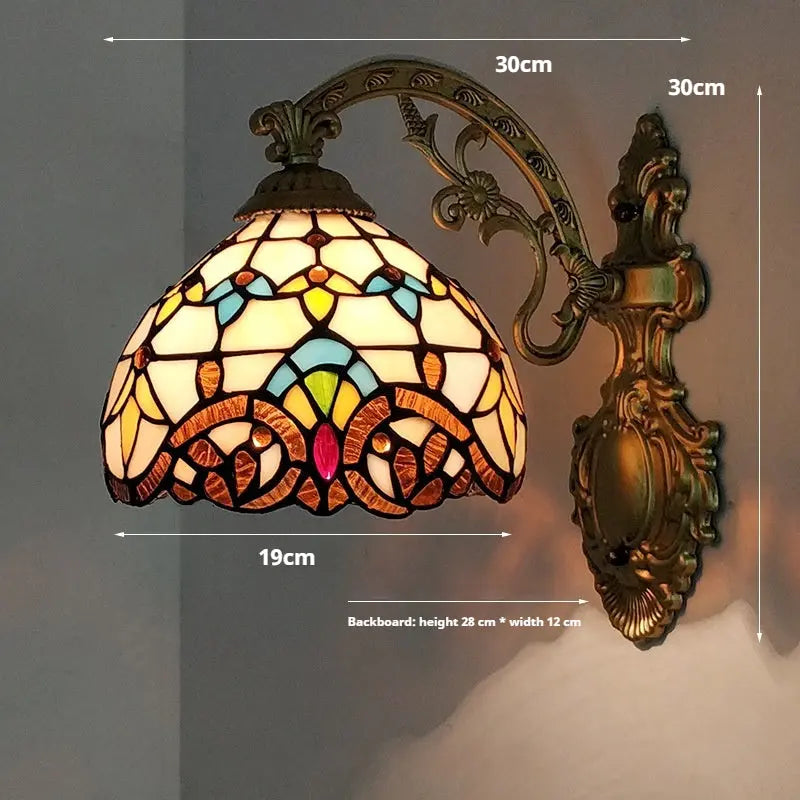 Small Tiffany Pastoral Baroque Beige Lampshade Handmade Vintage Wall Lights Sconce - CTL