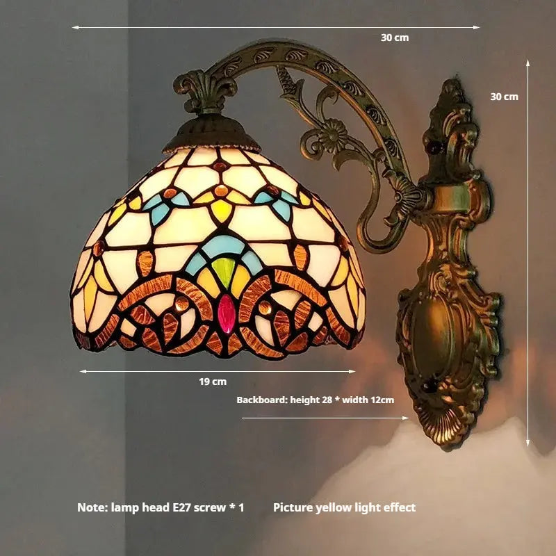 Small Tiffany Wall Lights Pastoral Floral Lampshade Handmade Vintage Sconce - CTL