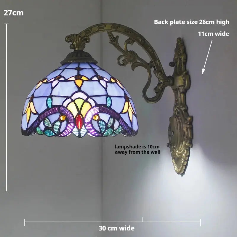 Small Tiffany Wall Lights Pastoral Floral Lampshade Handmade Vintage Sconce - CTL
