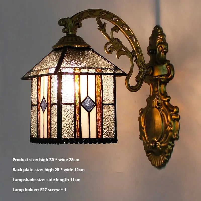 Small Tiffany Wall Lights Pastoral Floral Lampshade Handmade Vintage Sconce - CTL