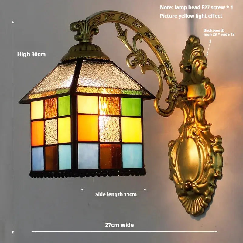 Small Tiffany Wall Lights Pastoral Floral Lampshade Handmade Vintage Sconce - CTL
