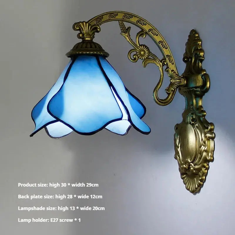 Small Tiffany Wall Lights Pastoral Floral Lampshade Handmade Vintage Sconce - CTL