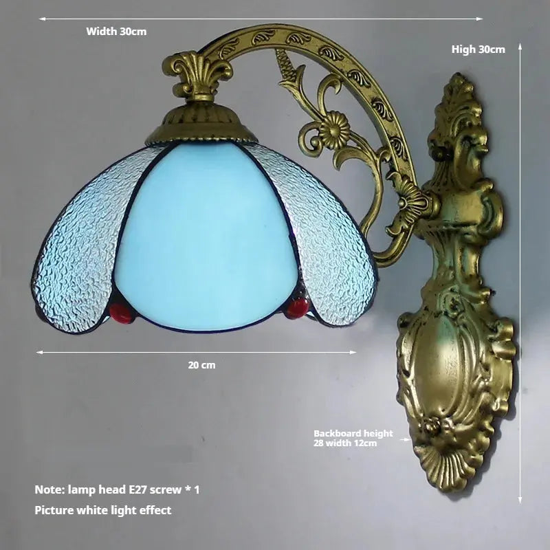 Small Tiffany Wall Lights Pastoral Floral Lampshade Handmade Vintage Sconce - CTL