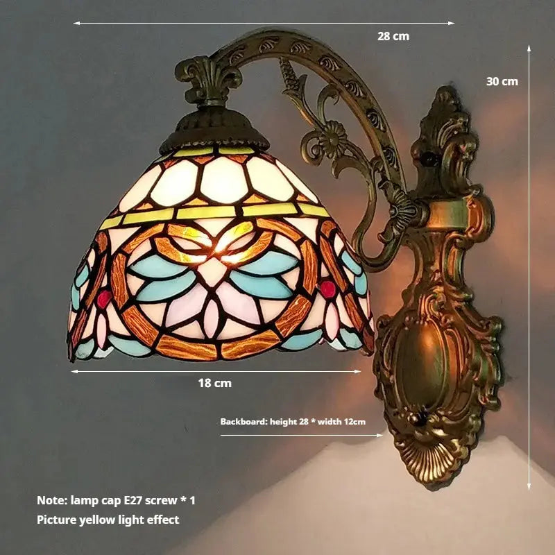 Small Tiffany Wall Lights Pastoral Floral Lampshade Handmade Vintage Sconce - CTL