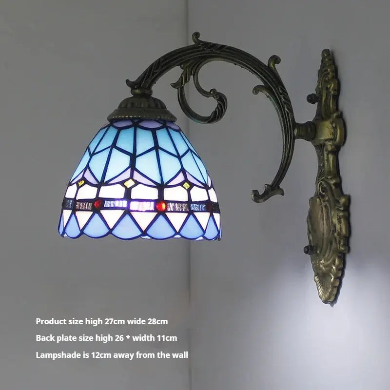Small Tiffany Wall Lights Pastoral Floral Lampshade Handmade Vintage Sconce - CTL