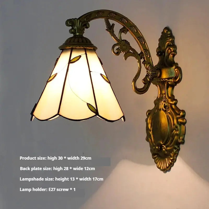 Small Tiffany Wall Lights Pastoral Floral Lampshade Handmade Vintage Sconce - CTL