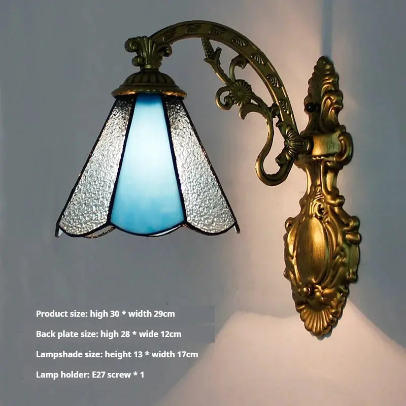 Small Tiffany Wall Lights Pastoral Floral Lampshade Handmade Vintage Sconce - CTL