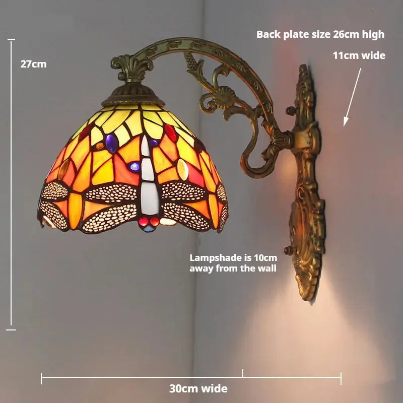 Small Tiffany Wall Lights Pastoral Floral Lampshade Handmade Vintage Sconce - CTL