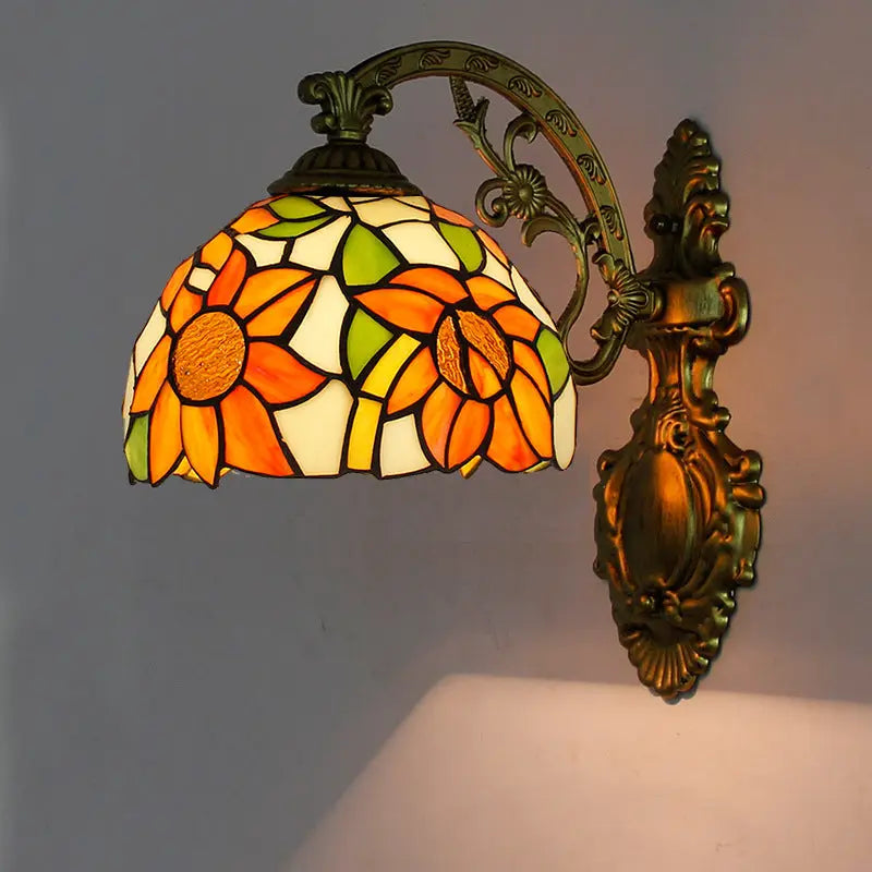 Small Tiffany Pastoral Sunflower Floral Lampshade Handmade Antique Wall Sconces - CTL