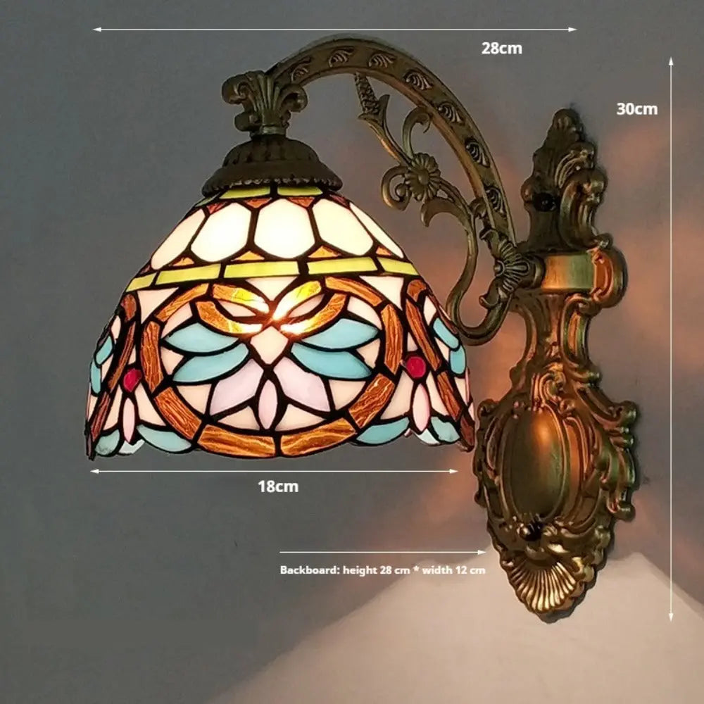 Small Tiffany Sconce Pastoral Red Star Baroque Lampshade Vintage Wall Lamp - CTL