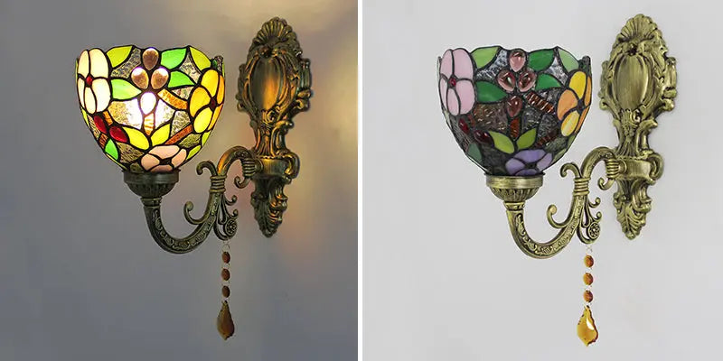 Small Vintage Grape Flower Lampshade Tiffany Glass Wall Sconces - CTL