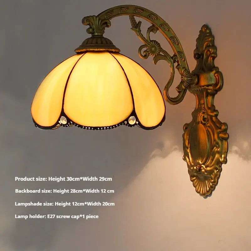 Small Wall Sconce Tiffany Pastoral Beige Yellow Lampshade Vintage Wall Lamp - CTL