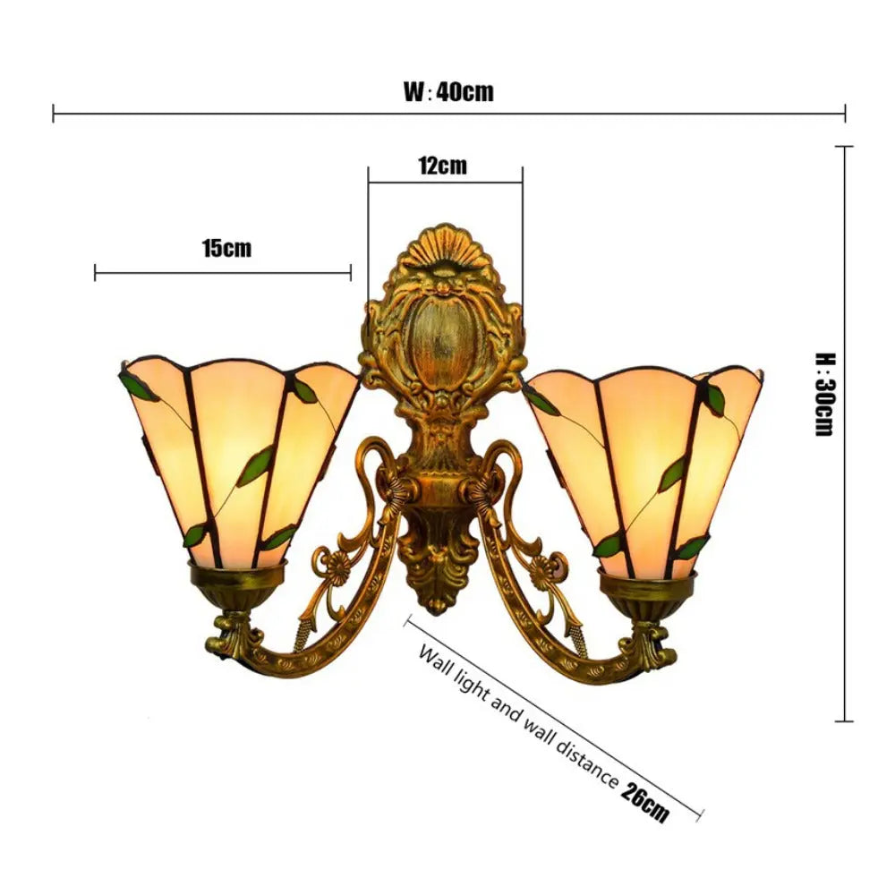 2 Light Outdoor Wall Light Stained Glass Lampshade Tiffany Two Arm Sconce - CTL