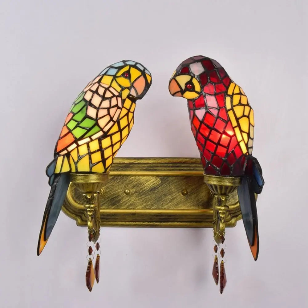 Double Wall Lights Tiffany Parrot Stained Glass Wall Lamp Sconce - CTL