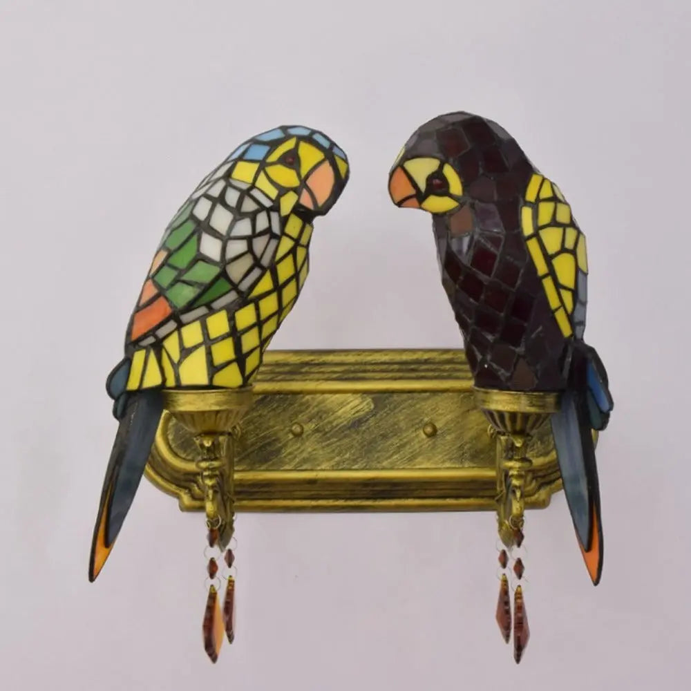 Double Wall Lights Tiffany Parrot Stained Glass Wall Lamp Sconce - CTL