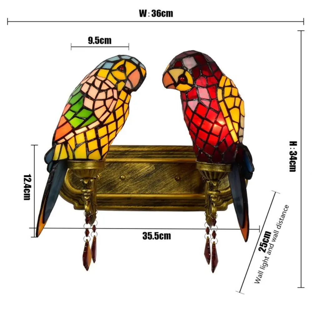 Double Wall Lights Tiffany Parrot Stained Glass Wall Lamp Sconce - CTL