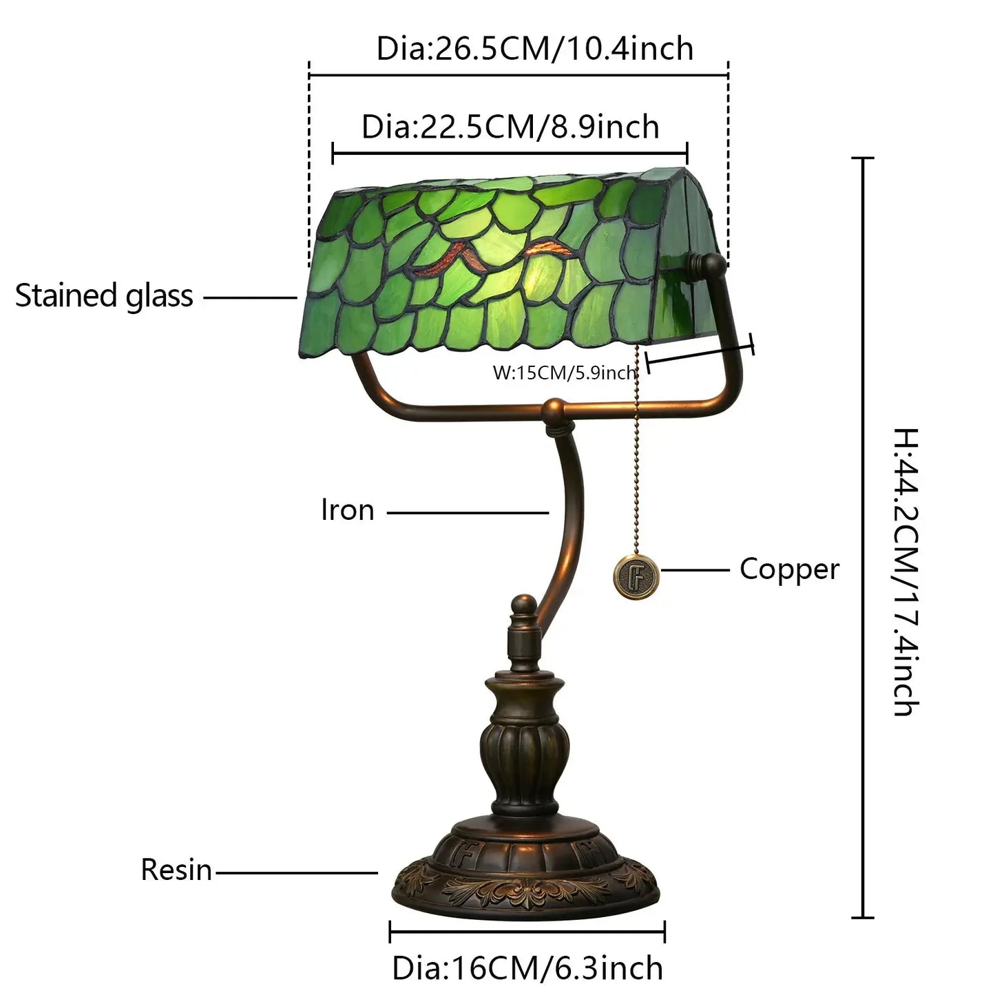 Tiffany Stained Glass Leaves Lampshade Bank Lamp Green Table Light - CTL