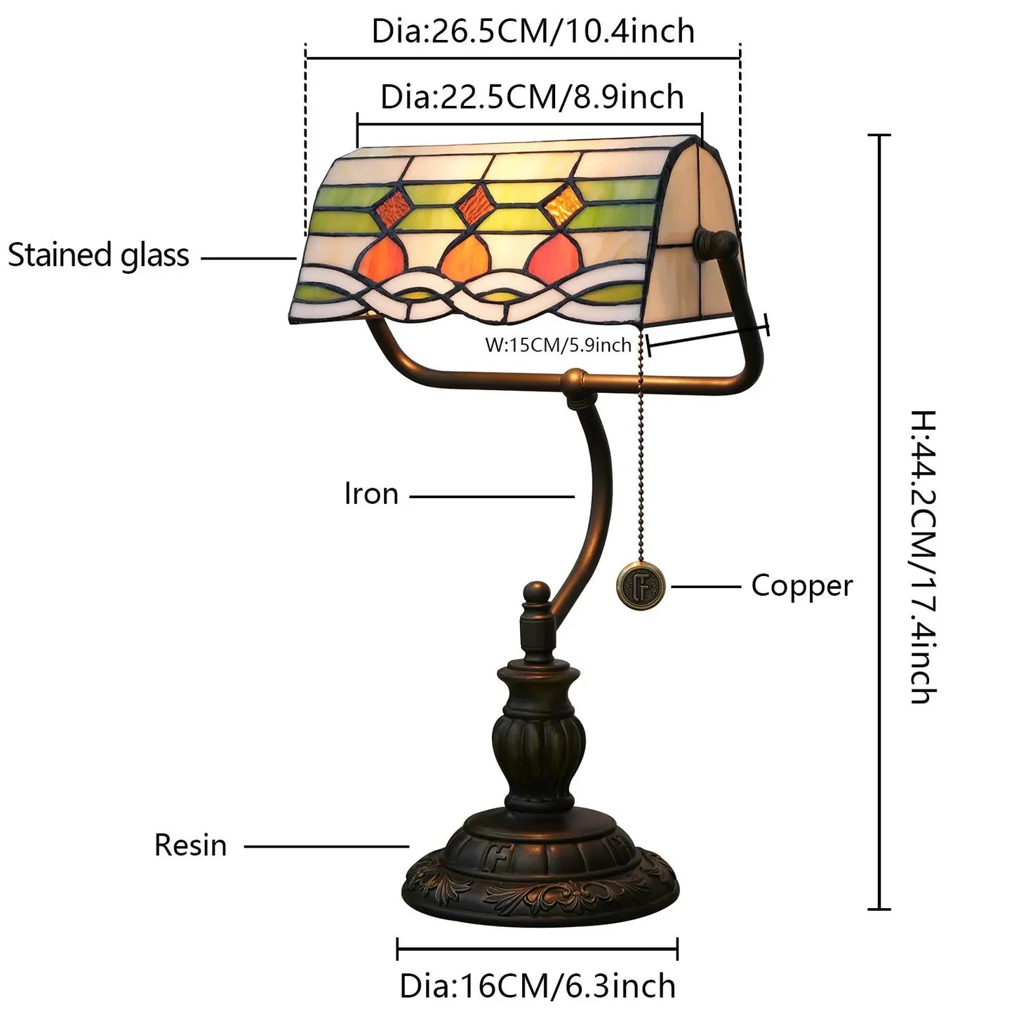Tiffany Stained Glass Moire Red Dot Lampshade Vintage Bankers Desk Lamp - CTL