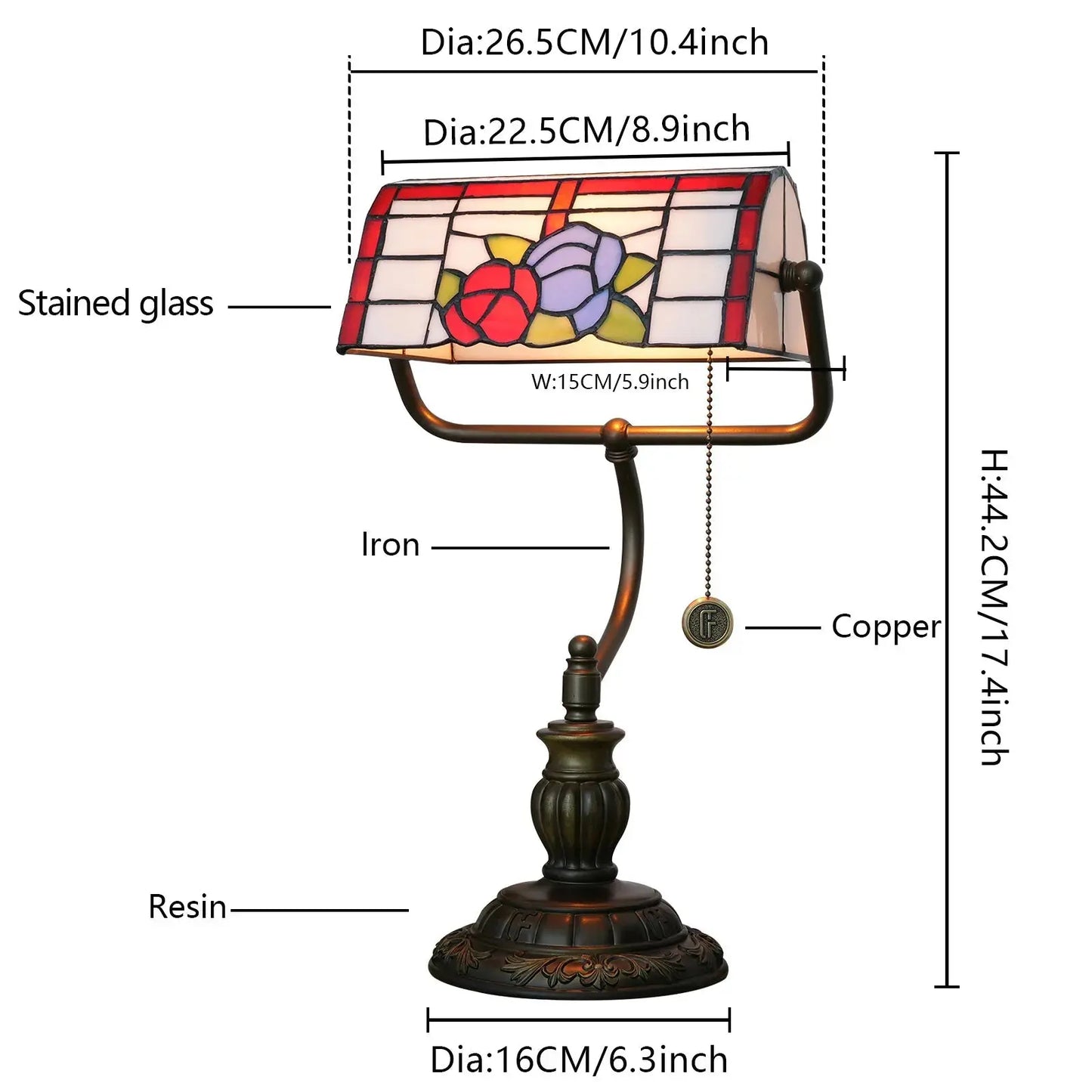 Tiffany Stained Glass Rose Lampshade Bedside Light Table Desk Bankers Lamp - CTL