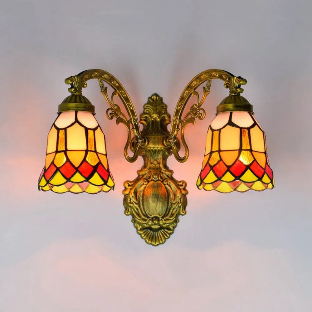 Antique Tiffany Wall Sconce Stained Glass Double Head Wall Lamp - CTL