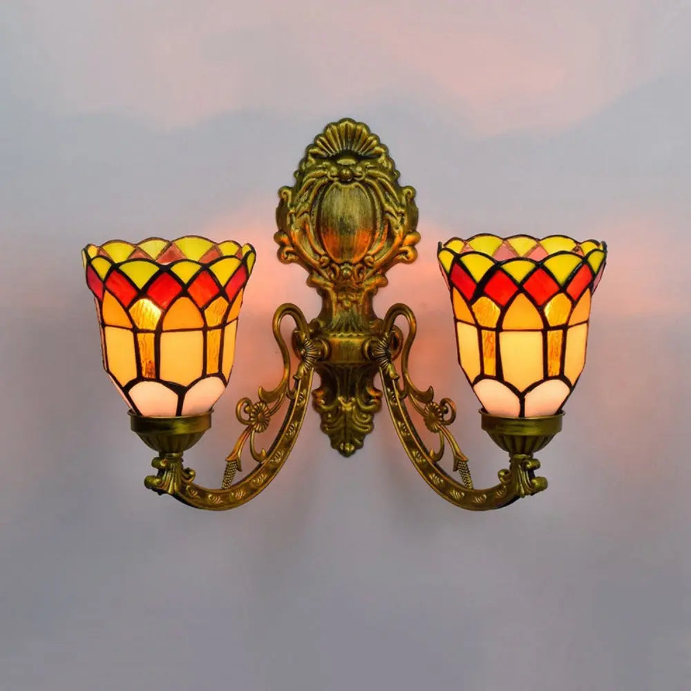Antique Tiffany Wall Sconce Stained Glass Double Head Wall Lamp - CTL
