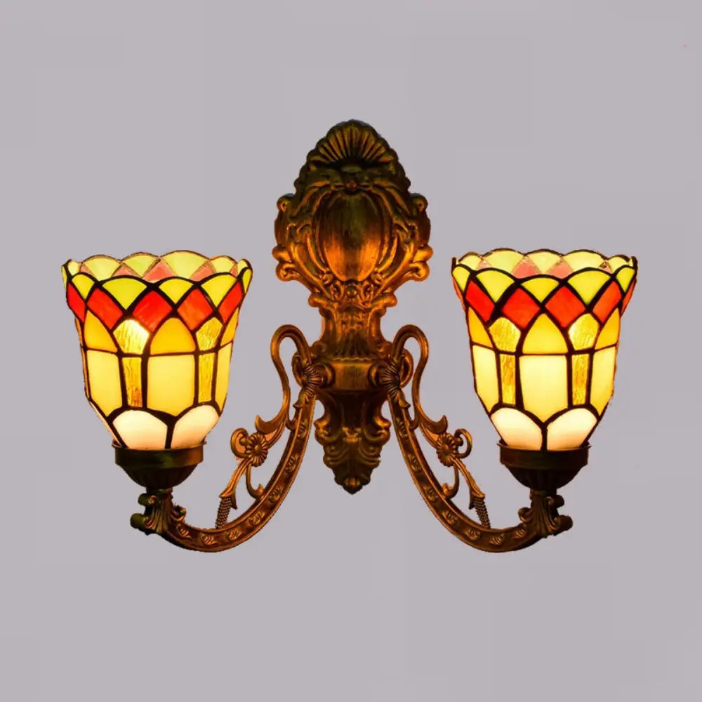 Antique Tiffany Wall Sconce Stained Glass Double Head Wall Lamp - CTL