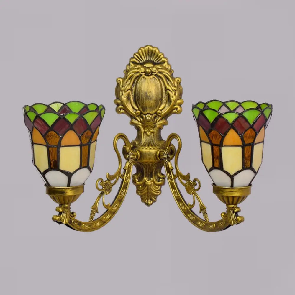 Antique Tiffany Wall Sconce Stained Glass Double Head Wall Lamp - CTL