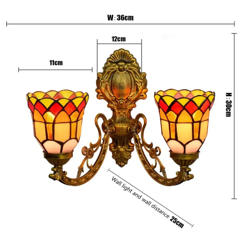 Antique Tiffany Wall Sconce Stained Glass Double Head Wall Lamp - CTL